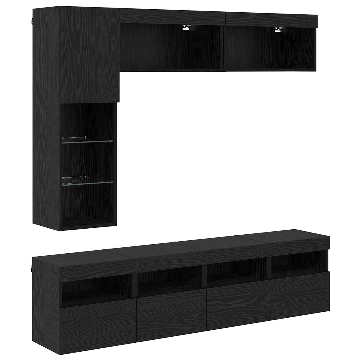7 Piece TV Wall Cabinet Set with LED Lights Black oak