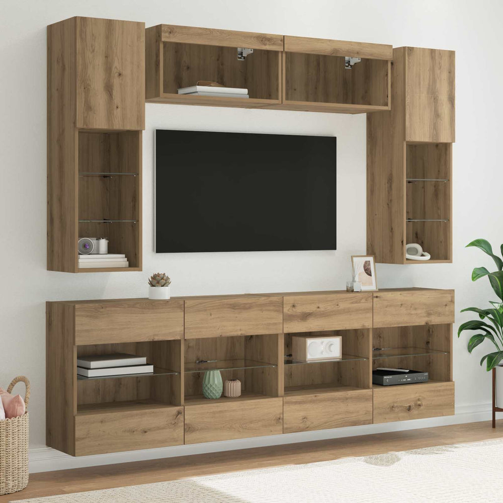 vidaXL 6 Piece TV Wall Cabinet Set with LED Lights