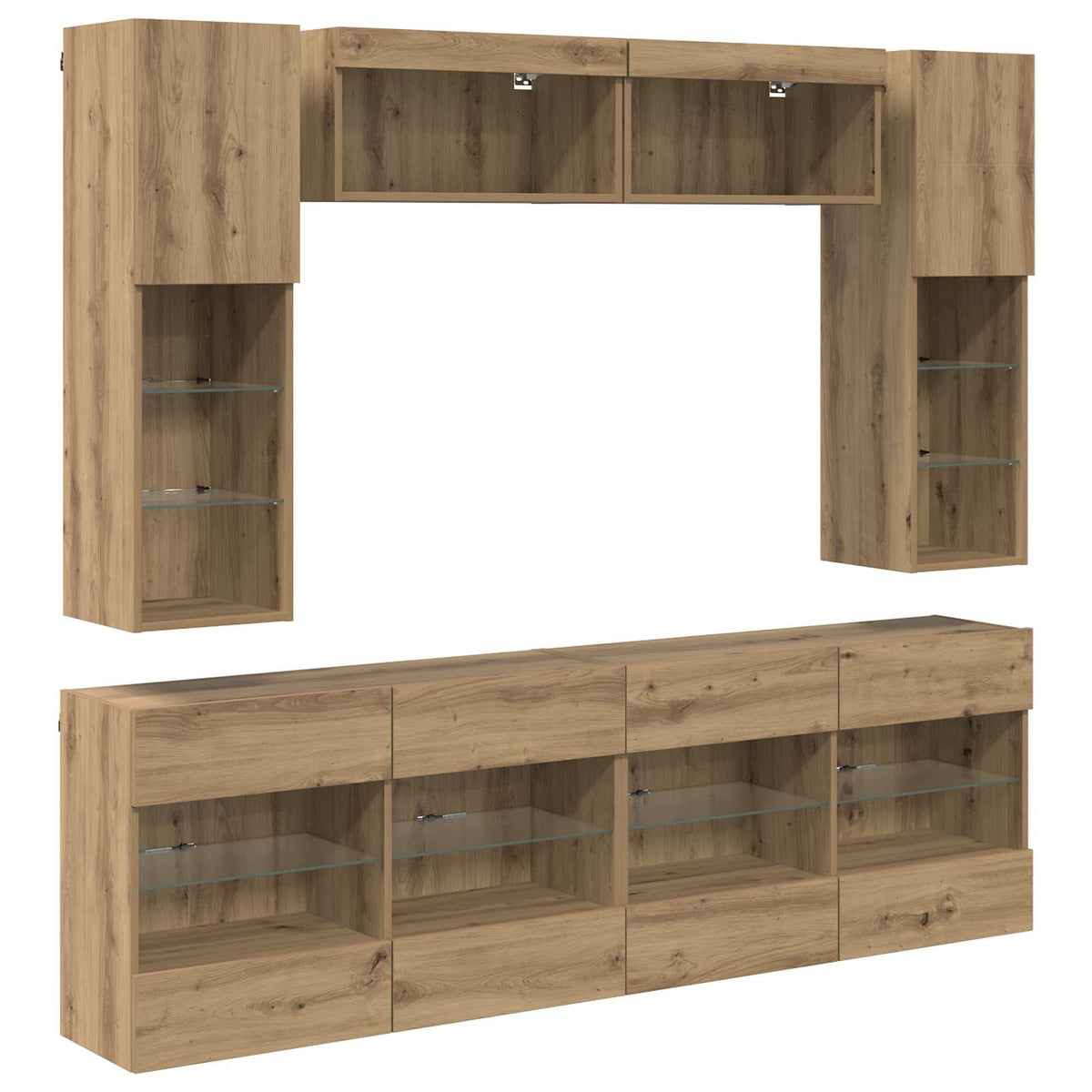 6 Piece TV Wall Cabinet Set with LED Lights Artisan oak