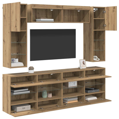 6 Piece TV Wall Cabinet Set with LED Lights Artisan oak