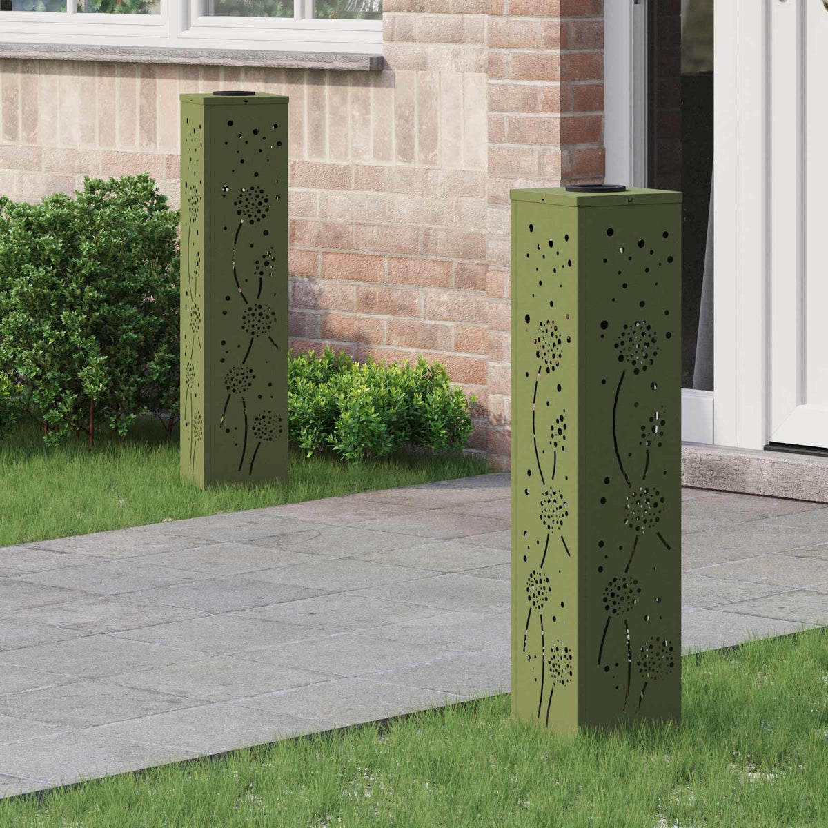 Solar LED Pathway Light 2 pcs Warm White 18 x 18 x 80 cm Dandelion Pattern Olive green