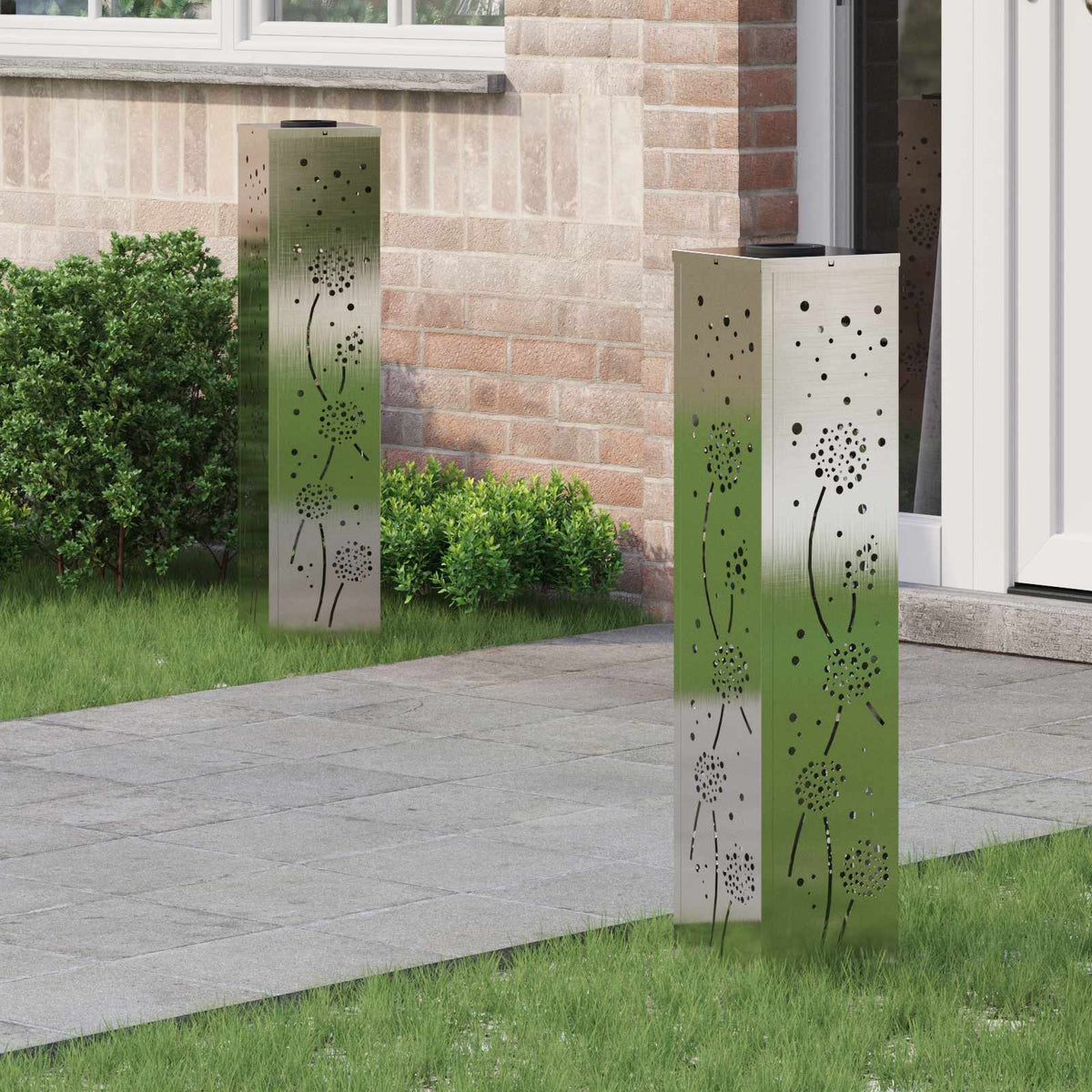 Solar LED Pathway Light 2 pcs Warm White 18 x 18 x 80 cm Dandelion Pattern Stainless steel