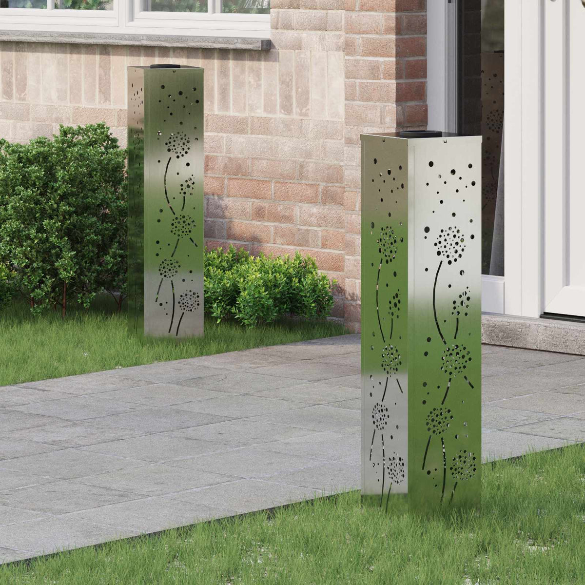 Solar LED Pathway Light 2 pcs Warm White 18 x 18 x 80 cm Dandelion Pattern Galvanized steel