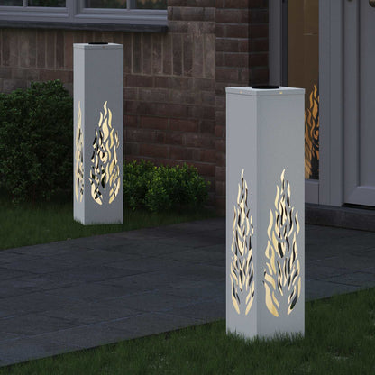Solar LED Pathway Light 2 pcs Warm White 18 x 18 x 80 cm Flame Pattern White