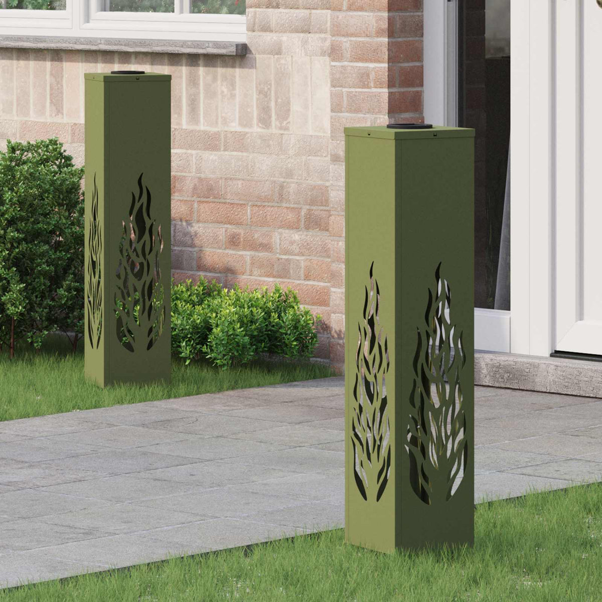 Solar LED Pathway Light 2 pcs Warm White 18 x 18 x 80 cm Flame Pattern Olive green