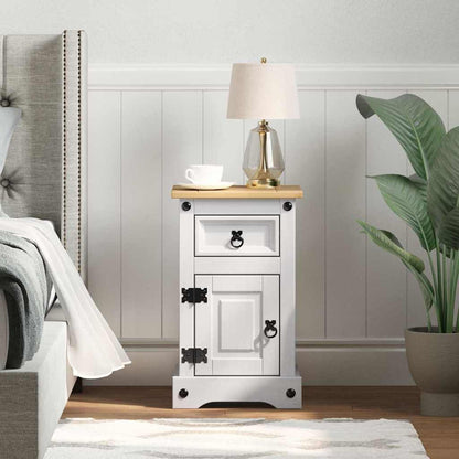 Bedside Cabinet "Corona" 35x32,5x58 cm Solid Wood Pine White