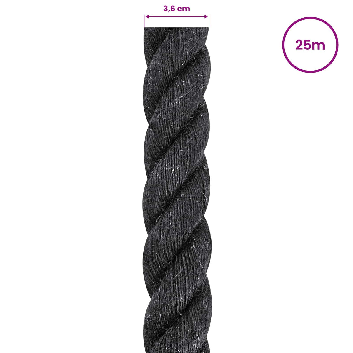 Jute Rope 100% Tossa jute Black Length 25 m 36 mm