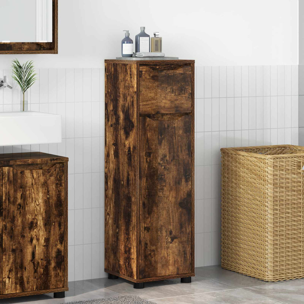Bathroom Cabinet 30.5 x 30 x 101 cm Engineered Wood Smoked oak