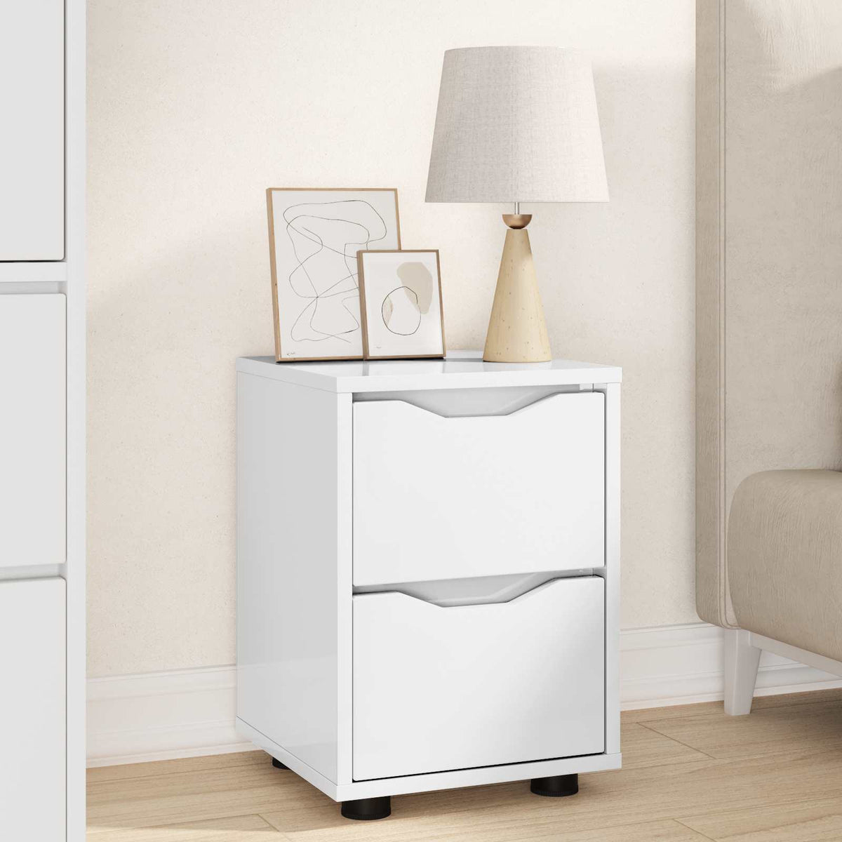 Bedside Table 30.5 x 30 x 43 cm Engineered Wood High gloss white 1