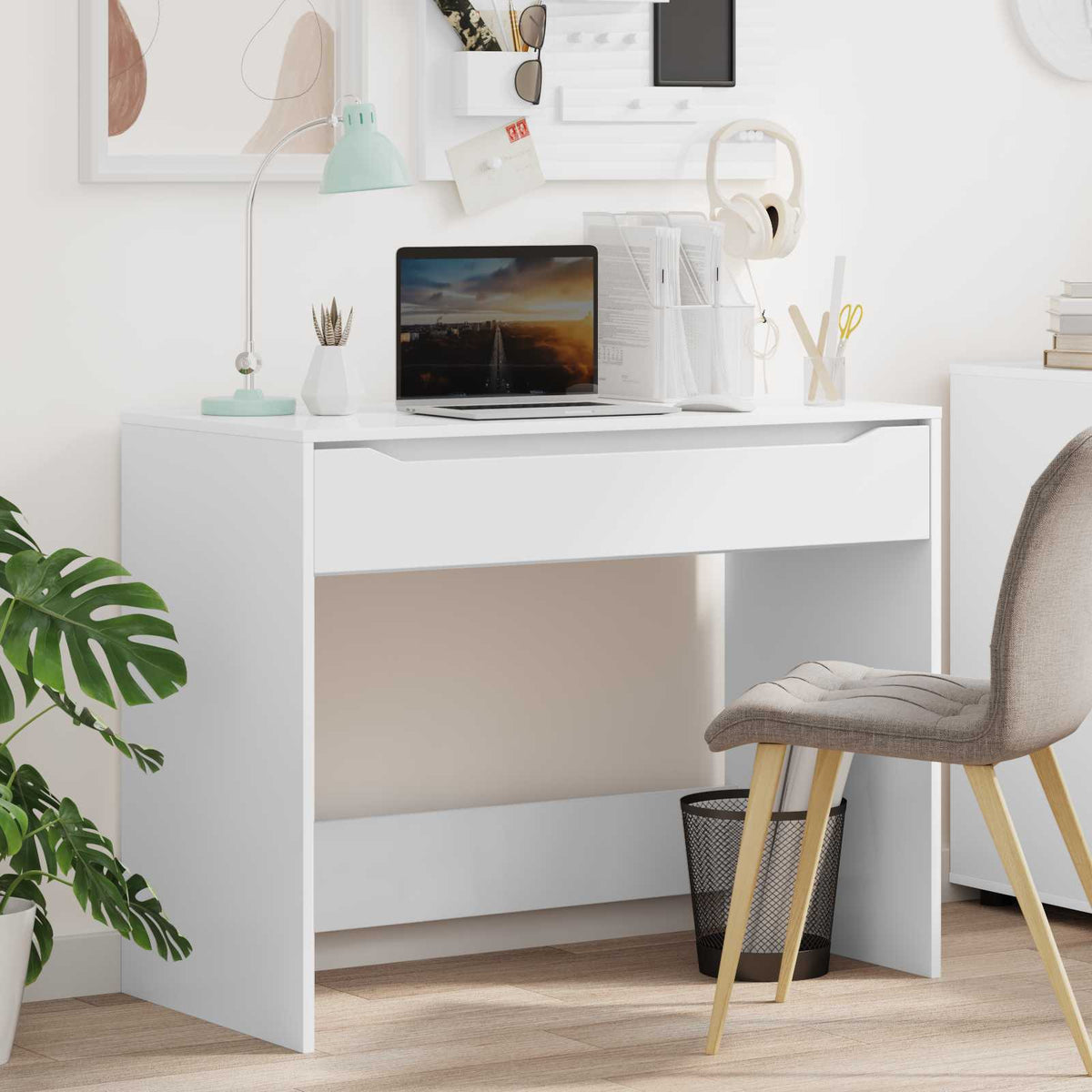 Desk with Drawer 100 x 50 x 78 cm Engineered Wood White