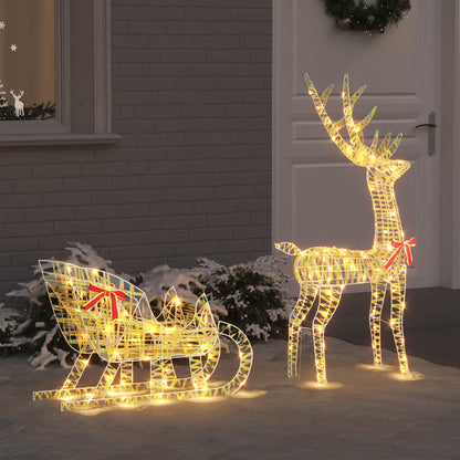 Reindeer Pull Sleigh LOVIISA 2 pcs 200 LEDs Warm White Iridescent PET