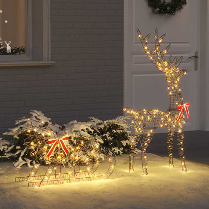 Reindeer Pull Sleigh LOVIISA 2 pcs 200 LEDs Warm White Rattan