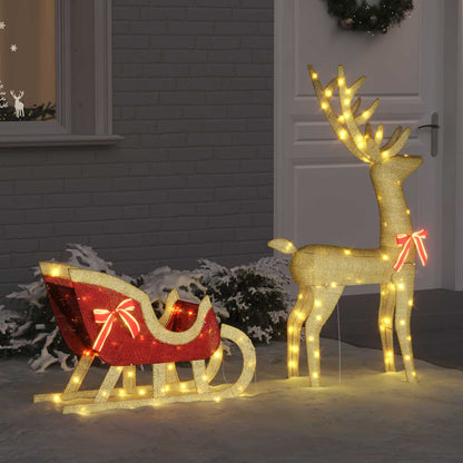 Reindeer Pull Sleigh LOVIISA 2 pcs 200 LEDs Warm White Gold fabric