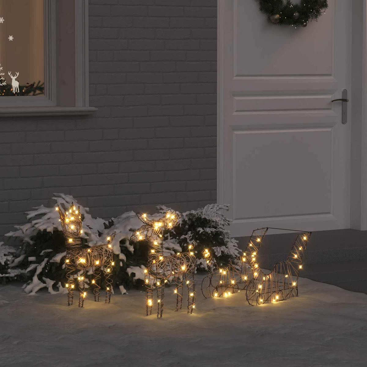 3D Christmas Reindeer with Sleigh LOVIISA 3 pcs Warm White Rattan