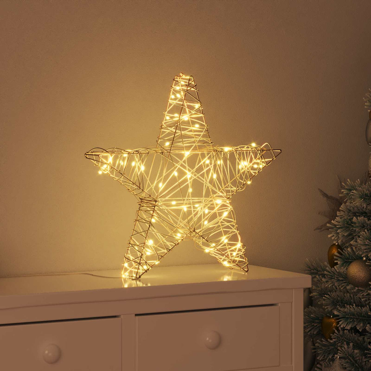 3D Christmas Star Warm White 55 x 52.5 x 10 cm Rattan