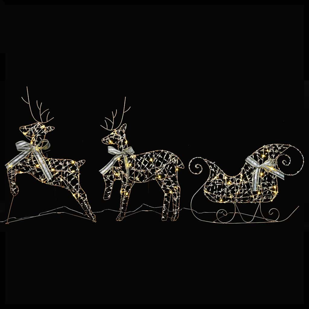Christmas Reindeer with sleigh 60 LEDs Warm White Gold PET 3