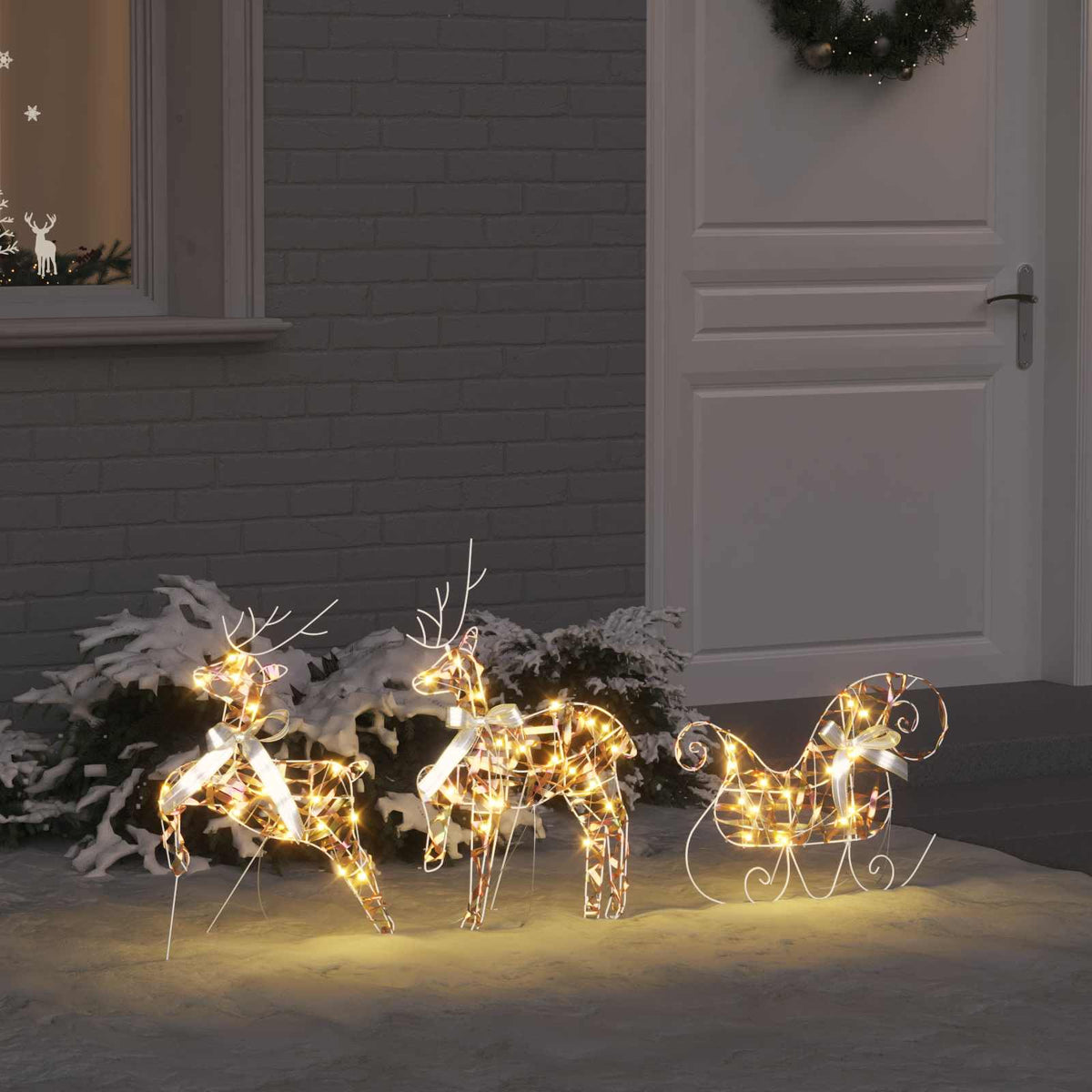 Christmas Reindeer with sleigh 60 LEDs Warm White Iridescent PET 3