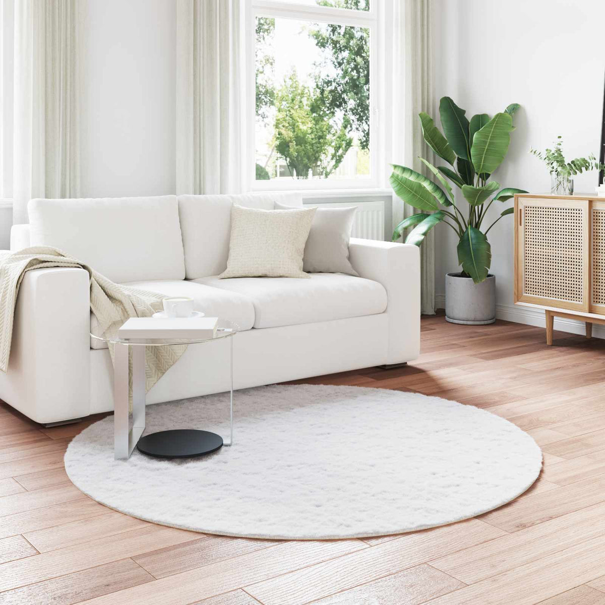 Anti-Slip Faux Rabbit Fur Rug OLITE White Ø 200 cm