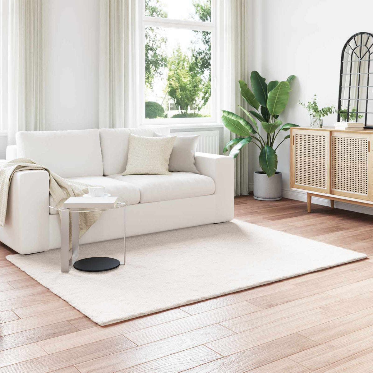 Anti-Slip Faux Rabbit Fur Rug OLITE Polyester Cream 160 x 230 cm