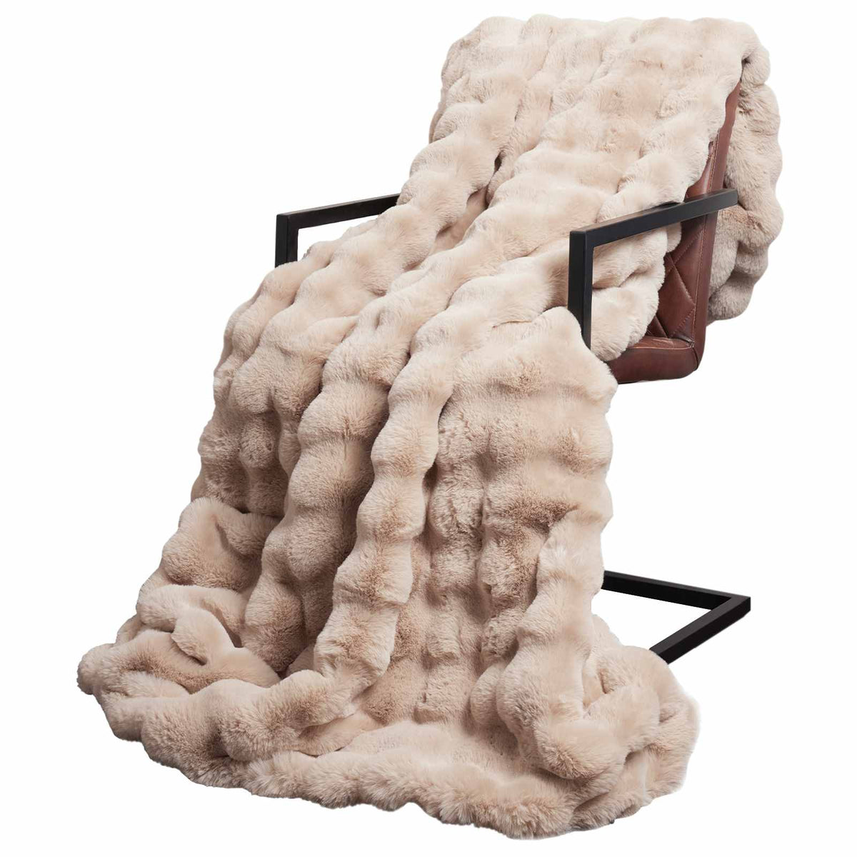 Anti-Slip Faux Rabbit Fur Blanket Olite 150 x 220 cm Beige