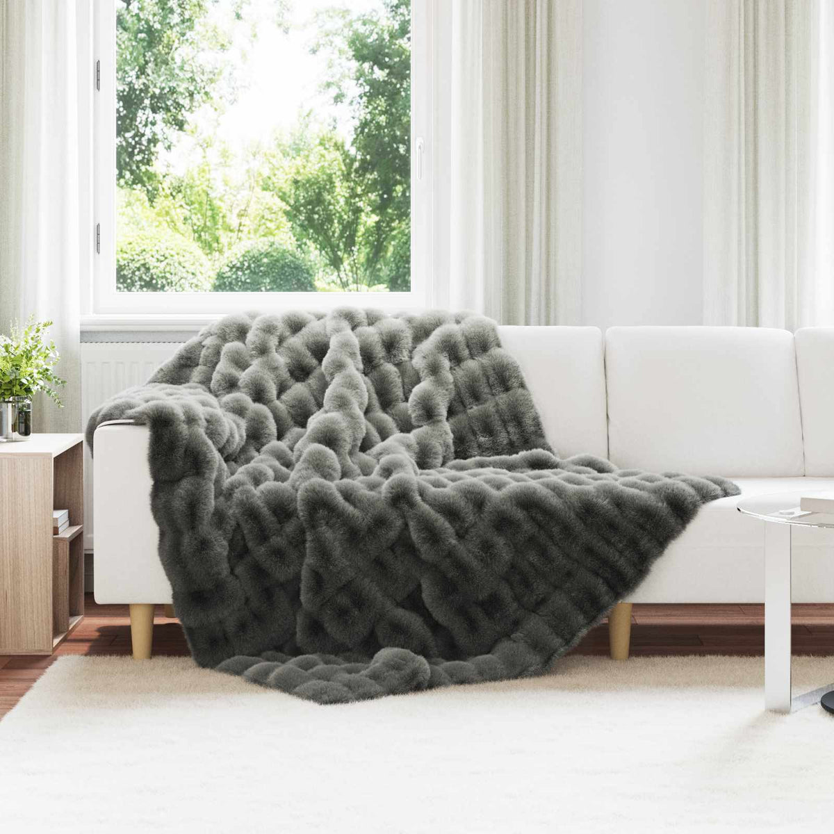 Anti-Slip Faux Rabbit Fur Blanket Olite 150 x 220 cm Dark grey