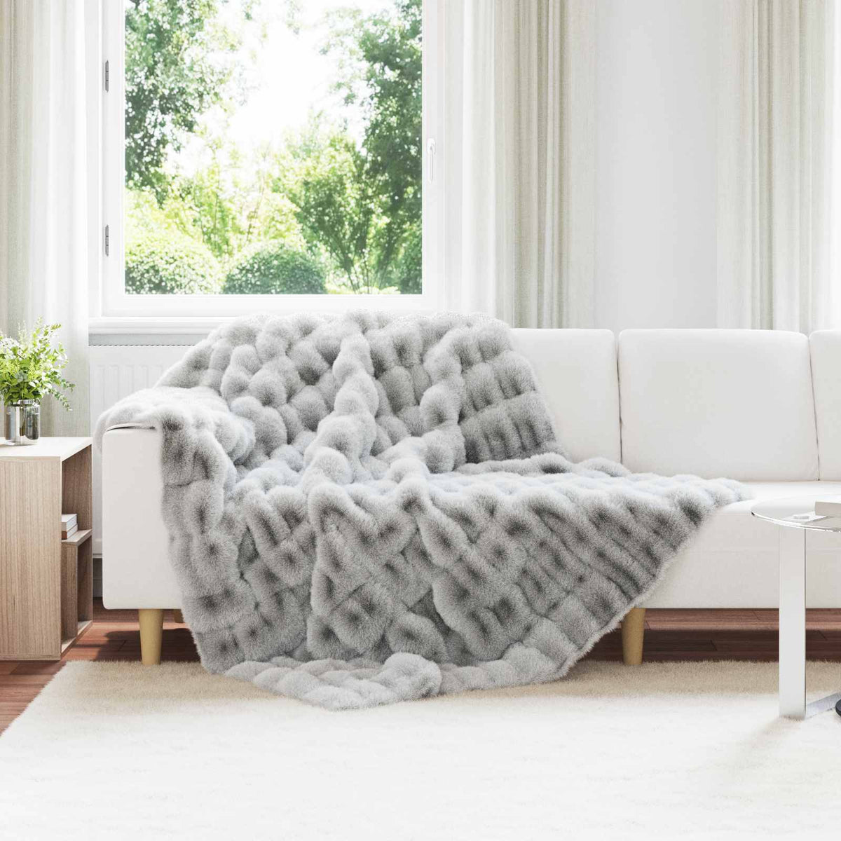 Anti-Slip Faux Rabbit Fur Blanket Olite 150 x 220 cm Grey