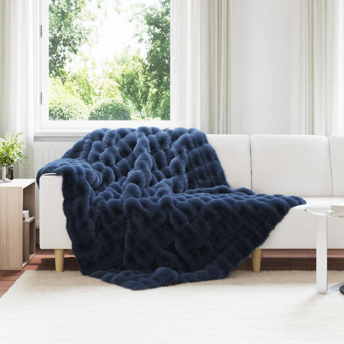 Anti-Slip Faux Rabbit Fur Blanket Olite 150 x 220 cm Marine blue