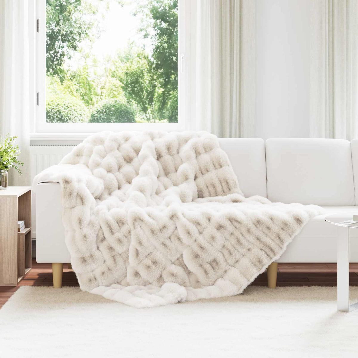 Anti-Slip Faux Rabbit Fur Blanket Olite 150 x 220 cm White