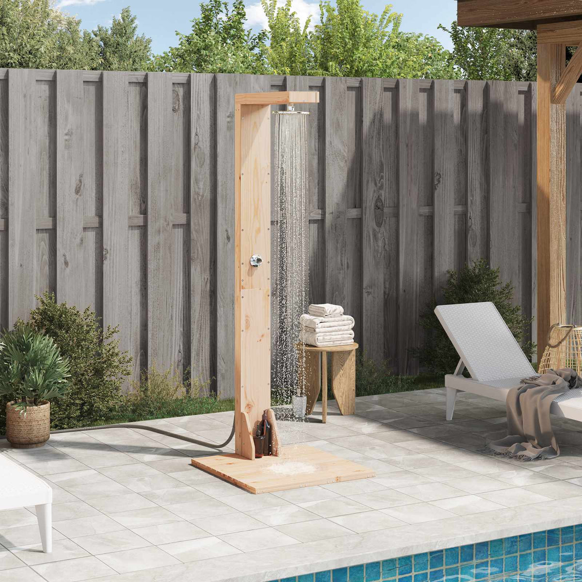 Outdoor Shower 210 cm Solid Pine Wood and Stainless Steel Natural pine