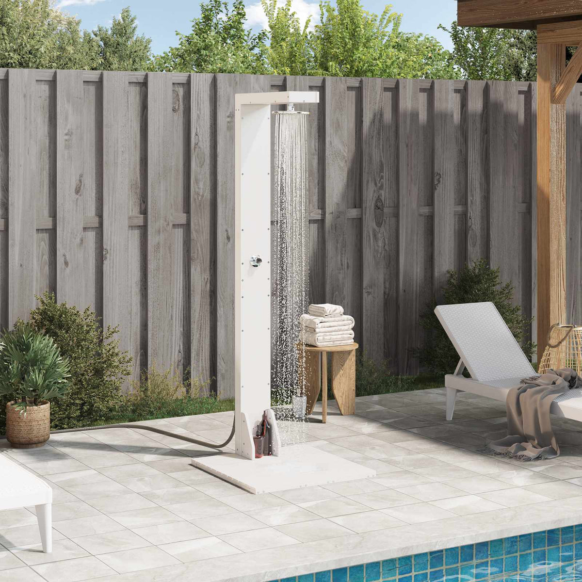Outdoor Shower 210 cm Solid Pine Wood and Stainless Steel White pine