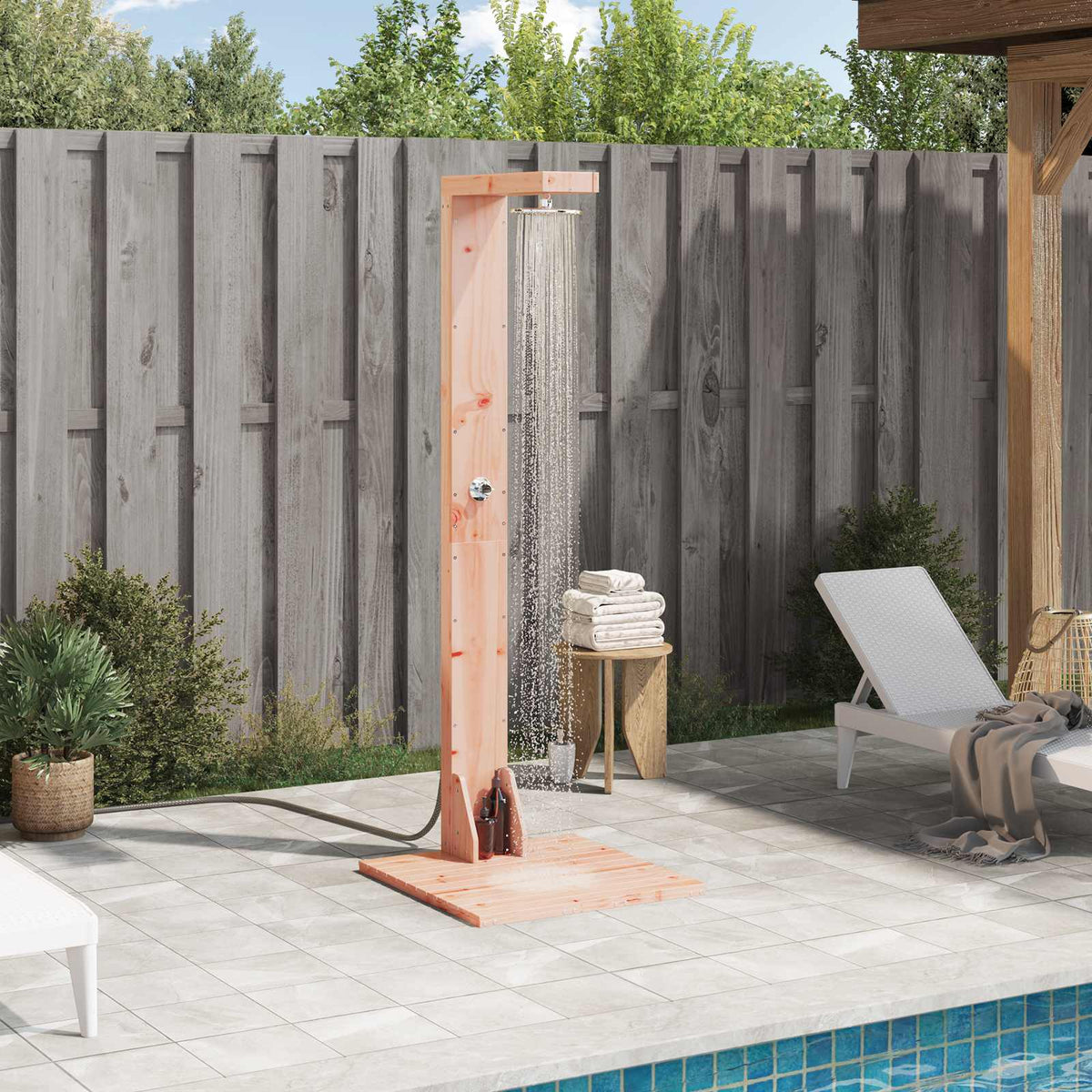 Outdoor Shower 210 cm Solid Pine Wood and Stainless Steel Natural douglas