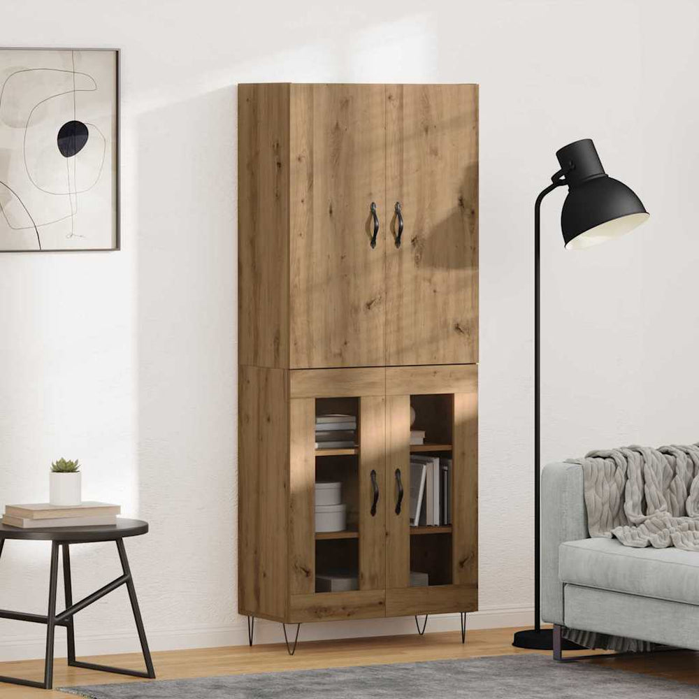 vidaXL Highboard 69.5x34x180 cm Engineered Wood 2 Glass Doors