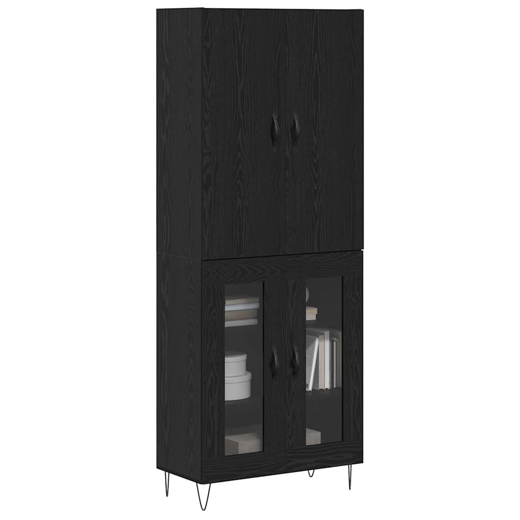 Highboard 69.5x34x180 cm Engineered Wood 2 Glass Doors Black oak