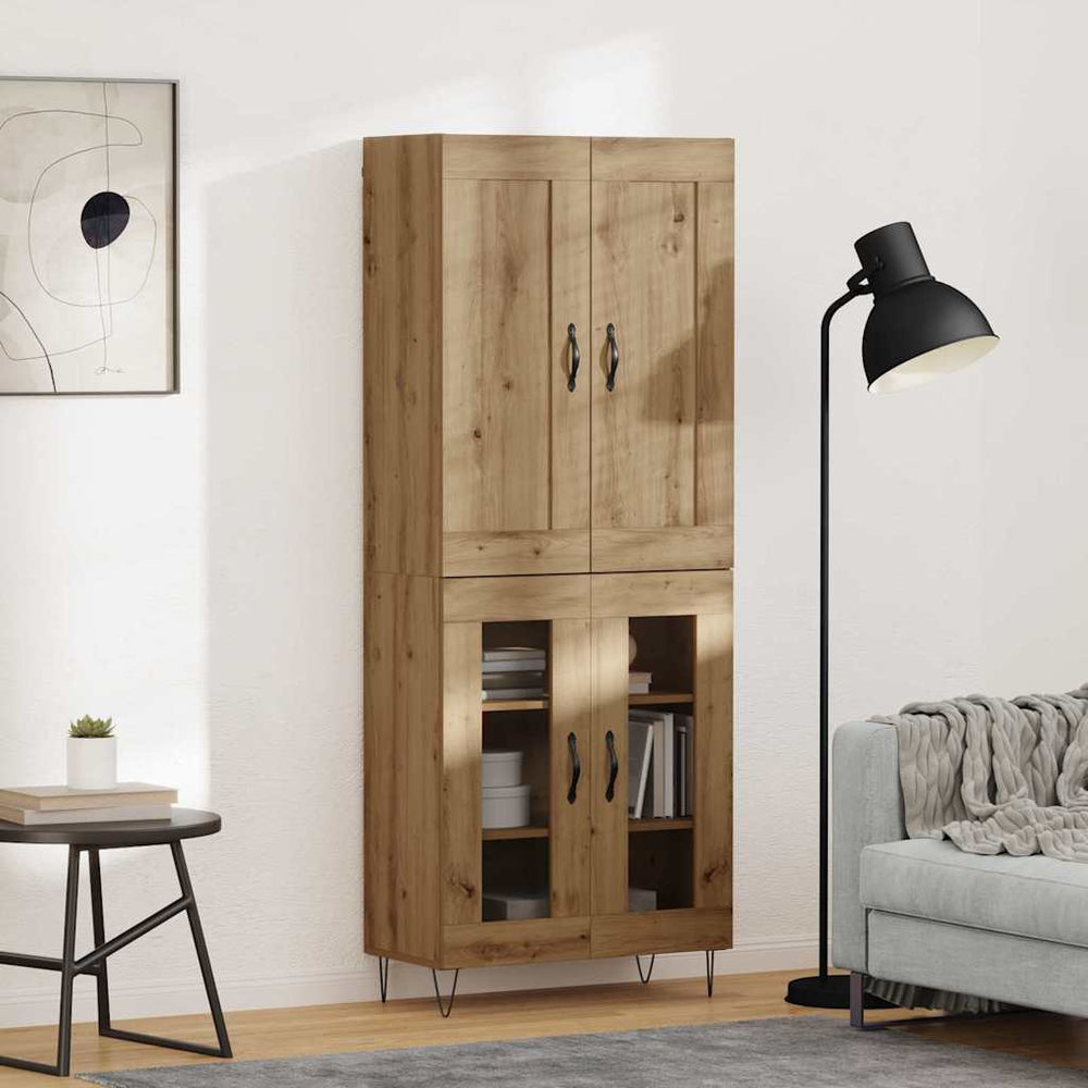 vidaXL Highboard 69.5x34x180 cm Engineered Wood 2 Glass Doors