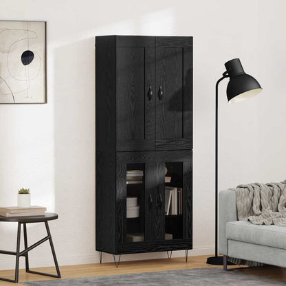 Highboard 69.5x34x180 cm Engineered Wood 2 Glass Doors Black oak
