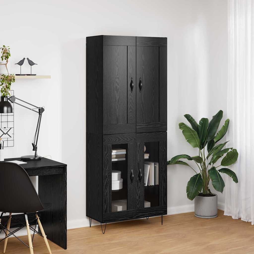 Highboard 69.5x34x180 cm Engineered Wood 2 Glass Doors Black oak