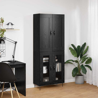 Highboard 69.5x34x180 cm Engineered Wood 2 Glass Doors Black oak