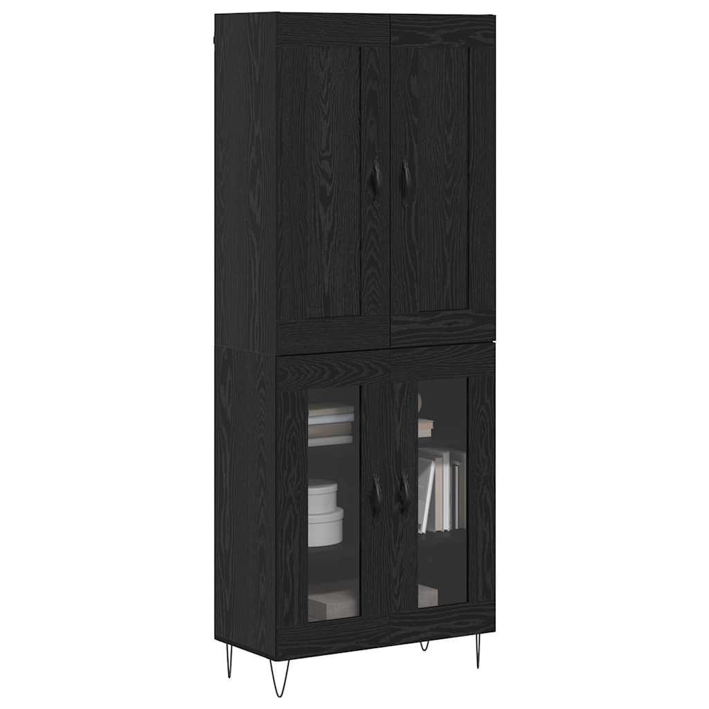 Highboard 69.5x34x180 cm Engineered Wood 2 Glass Doors Black oak