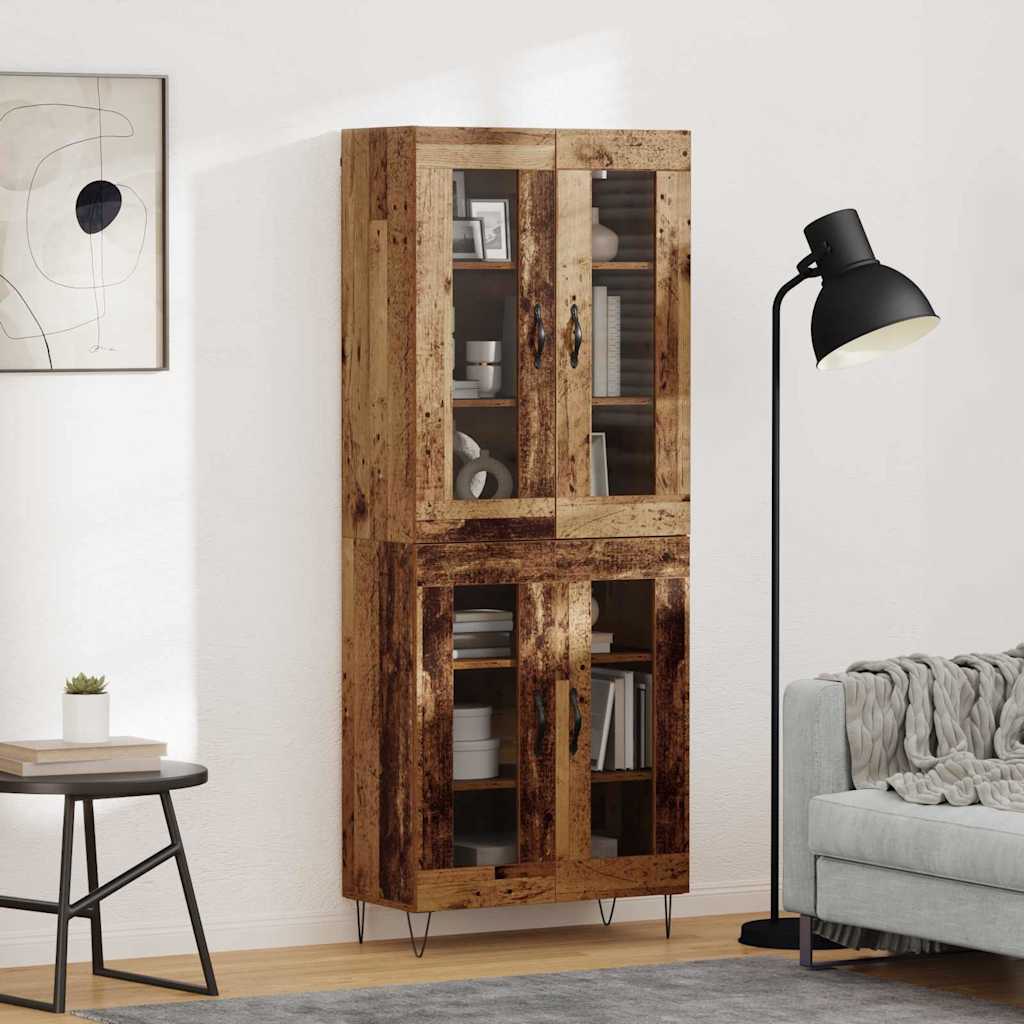 Highboard 69.5x34x180 cm Engineered Wood 2 Glass Doors Old wood