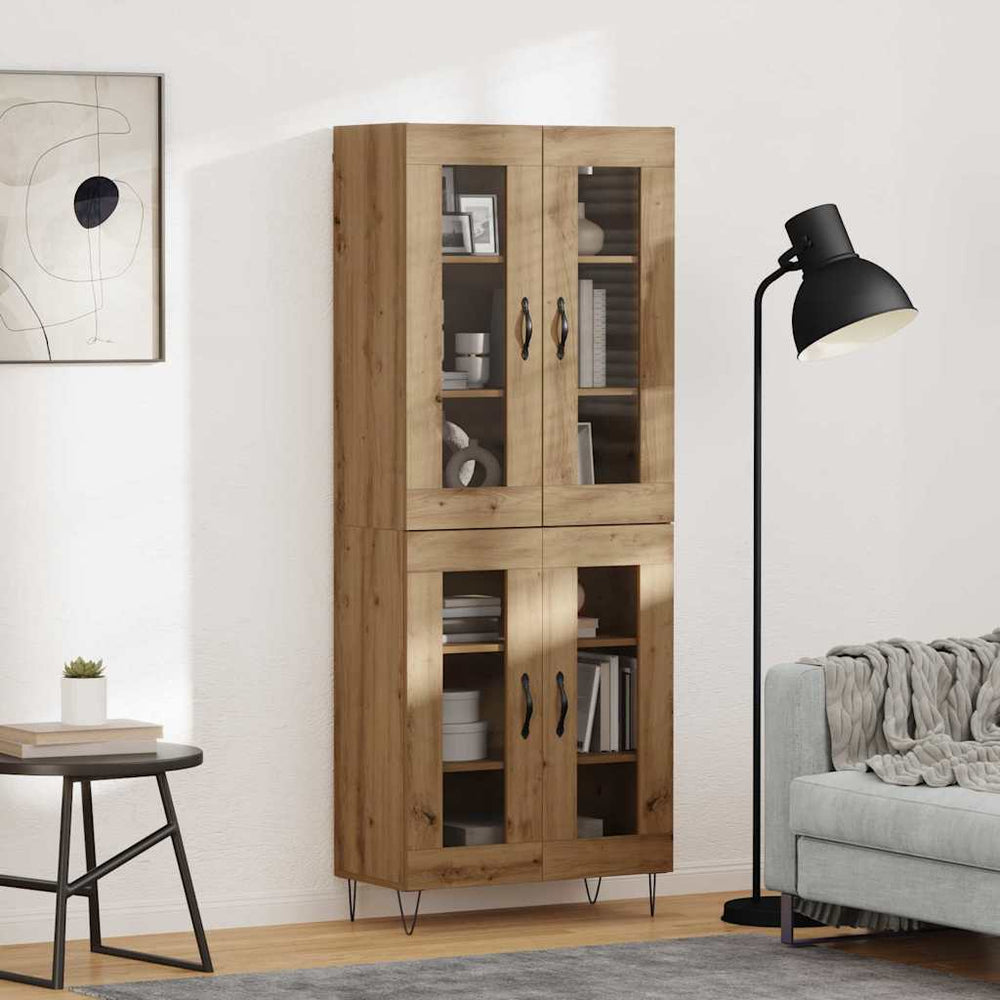 vidaXL Highboard 69.5x34x180 cm Engineered Wood 2 Glass Doors