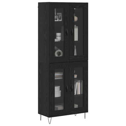 Highboard 69.5x34x180 cm Engineered Wood 2 Glass Doors Black oak