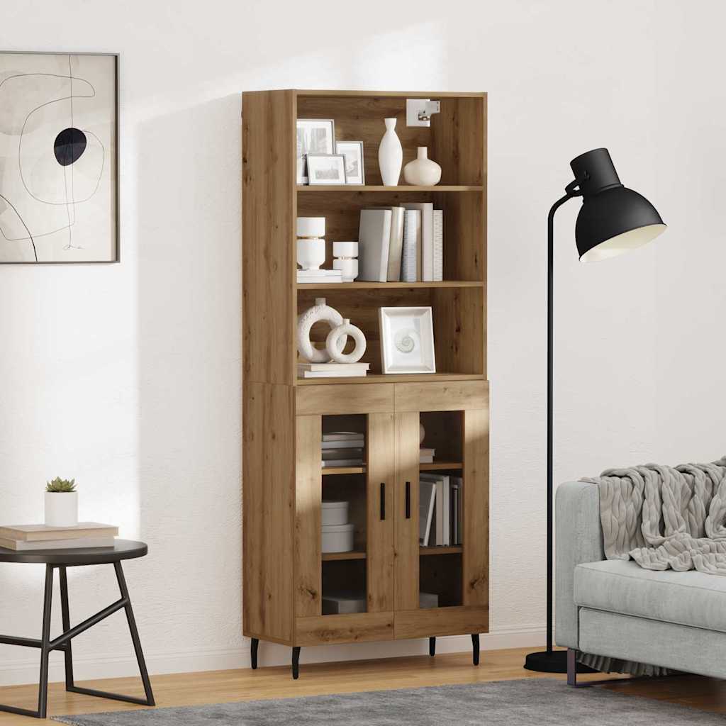 Highboard 69.5x34x180 cm Engineered Wood 2 Glass Doors Artisan oak