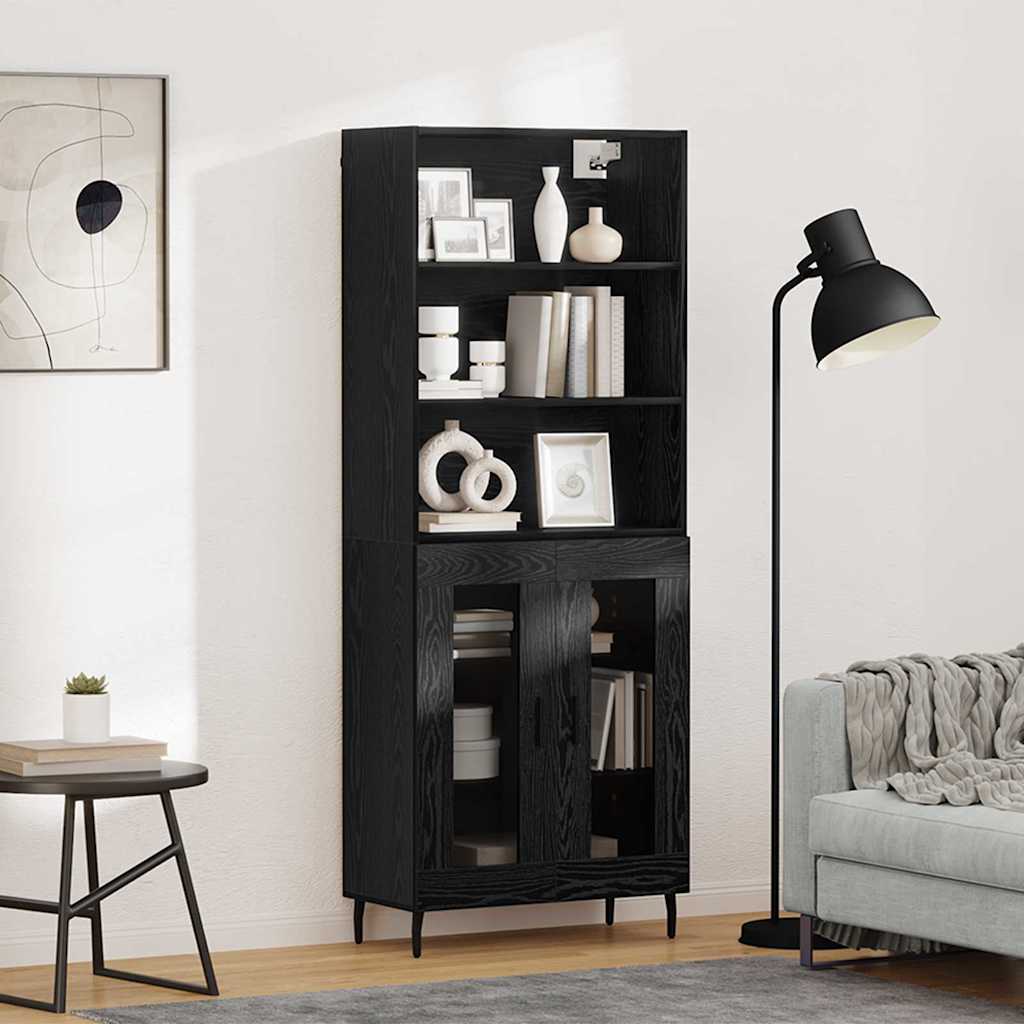 Highboard 69.5x34x180 cm Engineered Wood 2 Glass Doors Black oak