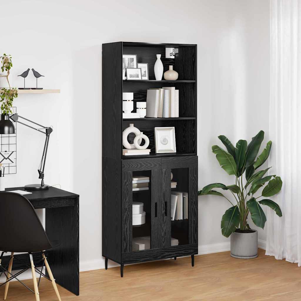 Highboard 69.5x34x180 cm Engineered Wood 2 Glass Doors Black oak