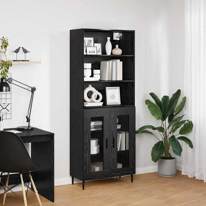 Highboard 69.5x34x180 cm Engineered Wood 2 Glass Doors Black oak