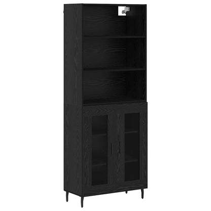 Highboard 69.5x34x180 cm Engineered Wood 2 Glass Doors Black oak
