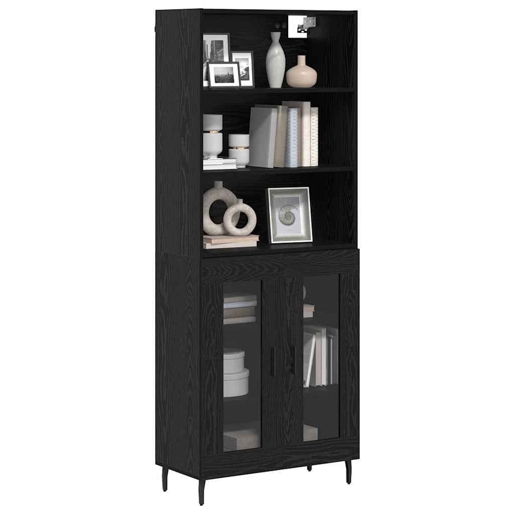Highboard 69.5x34x180 cm Engineered Wood 2 Glass Doors Black oak