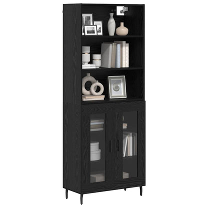 Highboard 69.5x34x180 cm Engineered Wood 2 Glass Doors Black oak