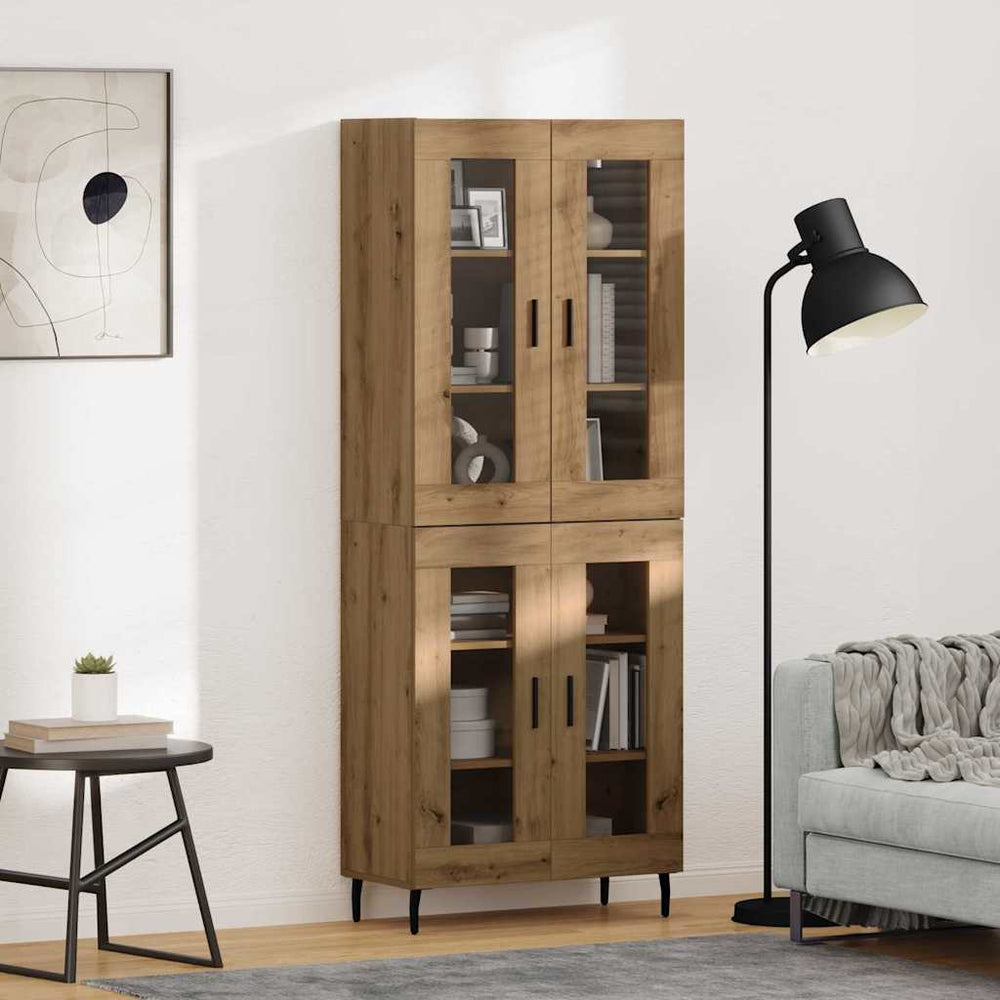 vidaXL Highboard 69.5x34x180 cm Engineered Wood 2 Glass Doors