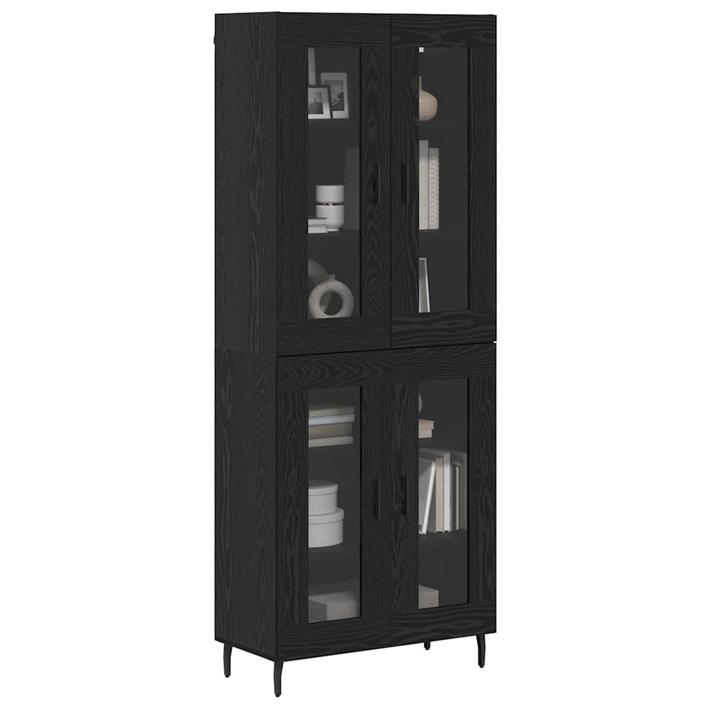 Highboard 69.5x34x180 cm Engineered Wood 2 Glass Doors Black oak